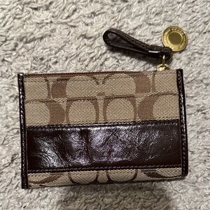 COACH | Brown and Tan Signature Key Zip Pouch